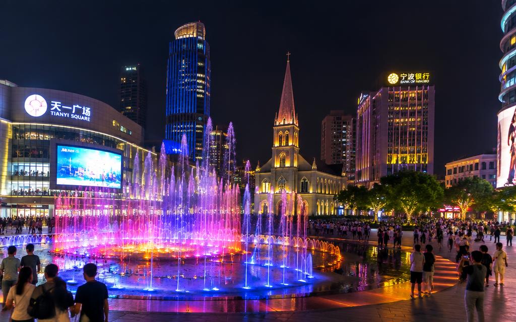 天一廣場音樂噴泉夜景